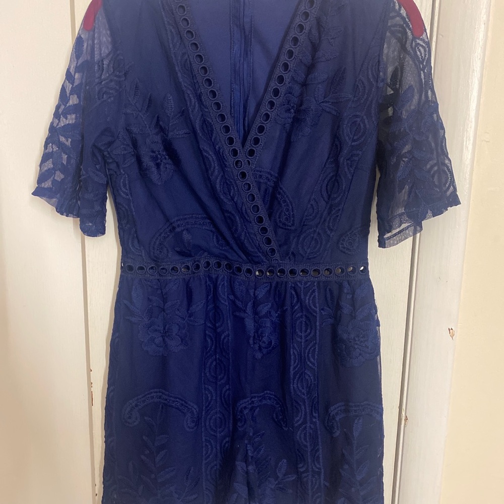 Miami Blue Lace Trim Romper Size Medium